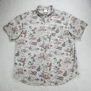 Columbia Shirt Mens XL Gray Tropical Beach Pelican Mermaid Beach S/S Button Up